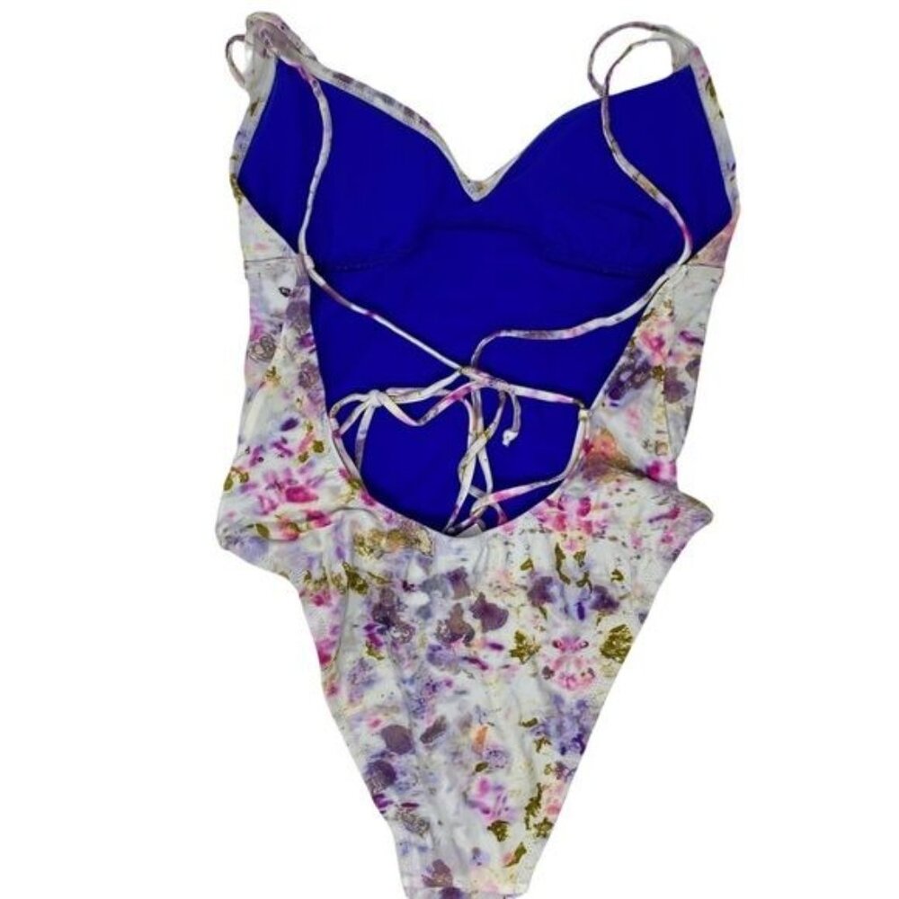 J. Crew X Flora Obscura One Piece Strappy Back Plunge in Kaleidoscope Floral NWT - Picture 6 of 8